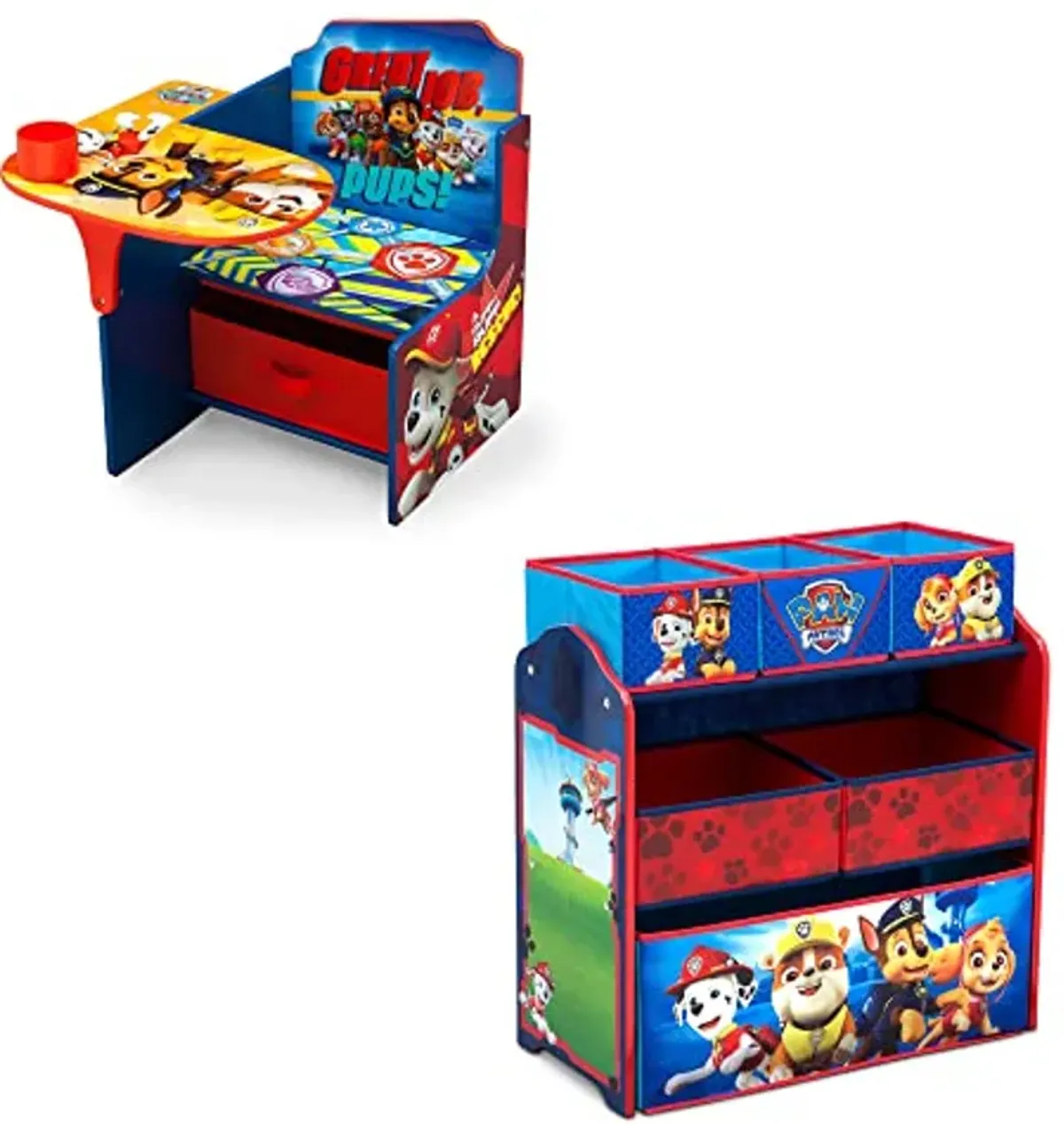 Delta Children Chair Desk with Storage Bin + Design and Store 6 Bin Toy Storage Organizer, Nick Jr. PAW Patrol (Bundle)