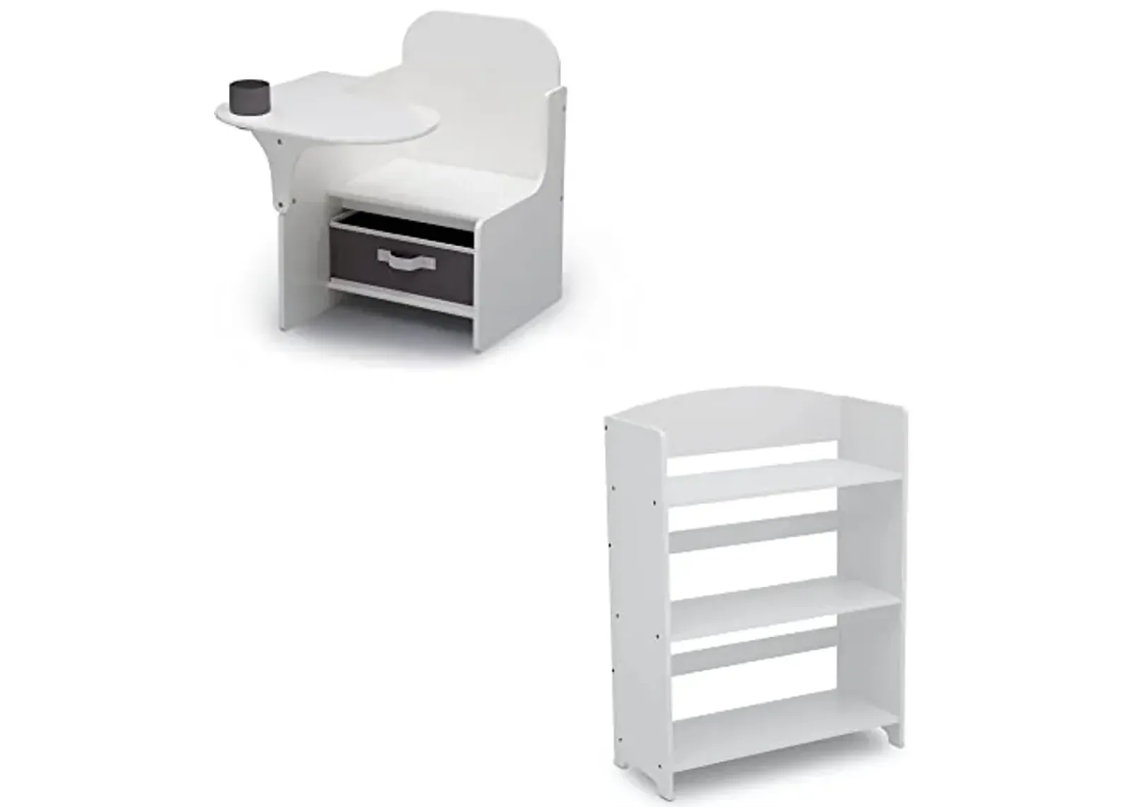 Delta Children MySize Chair Desk with Storage Bin + MySize Bookshelf, Bianca White (Bundle)