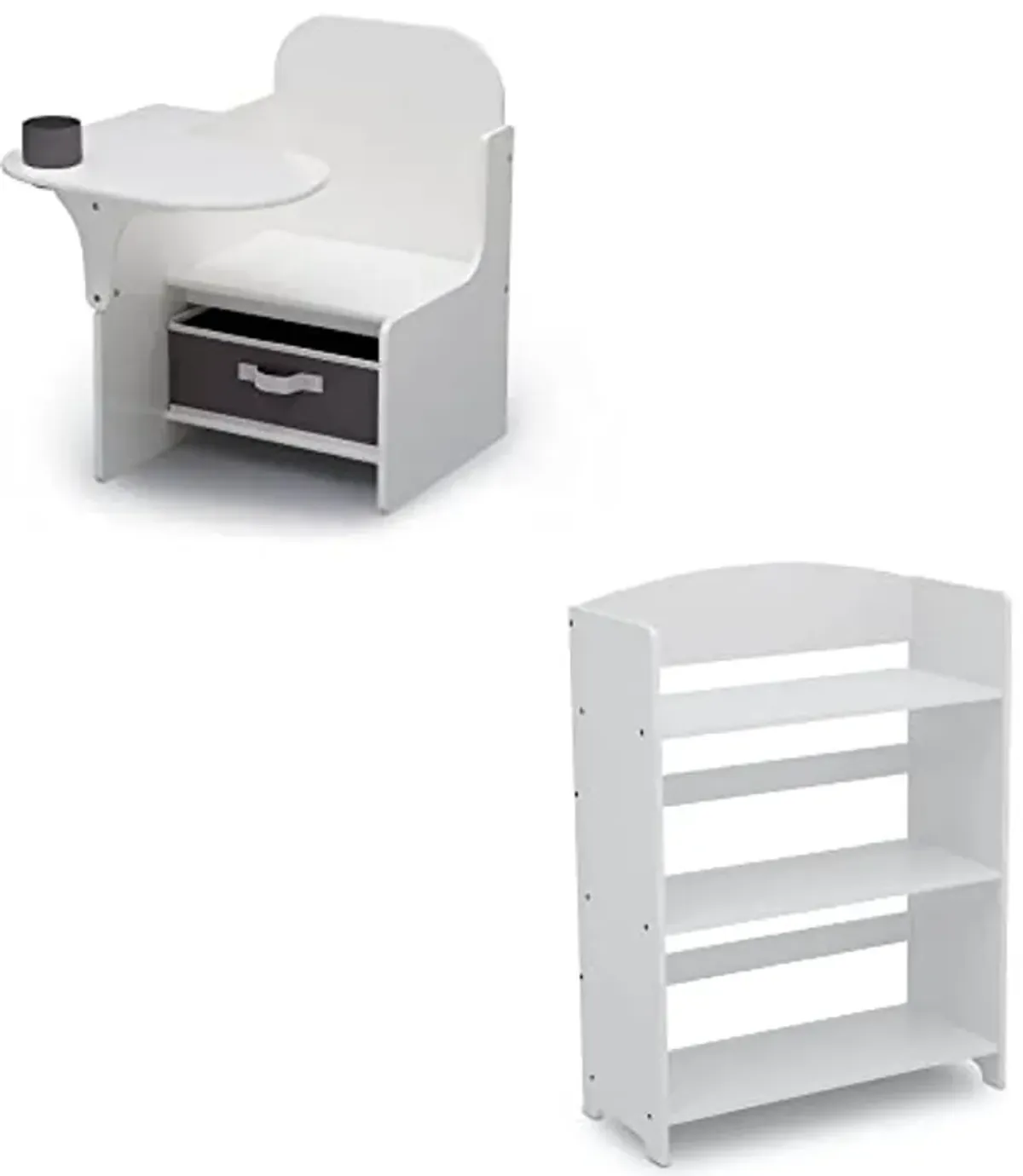 Delta Children MySize Chair Desk with Storage Bin + MySize Bookshelf, Bianca White (Bundle)