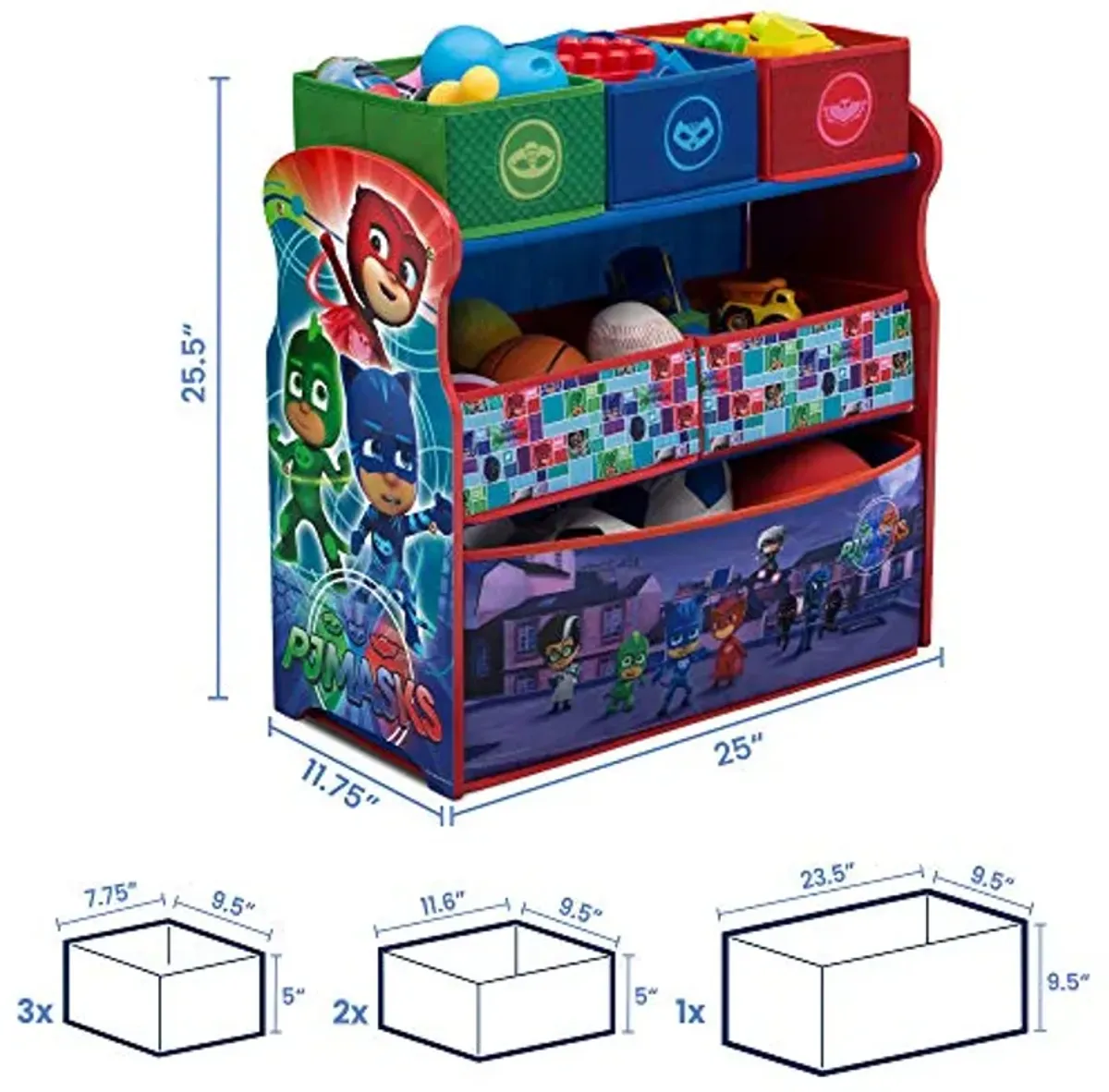 Delta Children Chair Desk with Storage Bin + Design and Store 6 Bin Toy Storage Organizer, PJ Masks (Bundle)