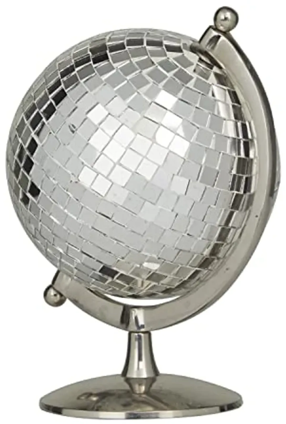 The Novogratz Stainless Steel Disco Ball Style Globe, 8" x 7" x 10", Silver