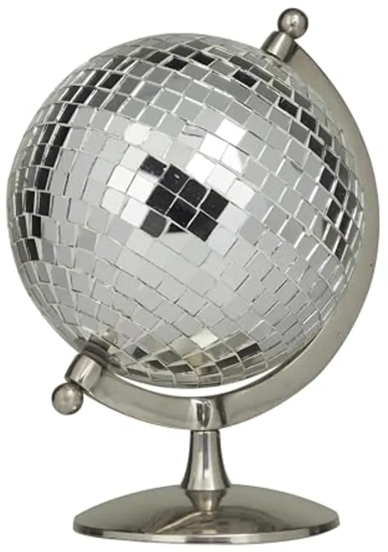 The Novogratz Stainless Steel Disco Ball Style Globe, 8" x 7" x 10", Silver