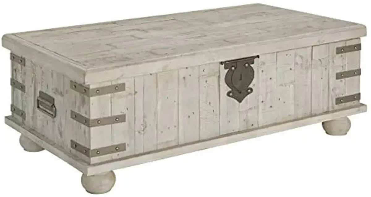Signature Design by Ashley Carynhurst Lift Top Rustic Farmhouse Cocktail Table, Antique Off White & Fregine Farmhouse Square End Table with Floor Shelf, Weathered White Finish