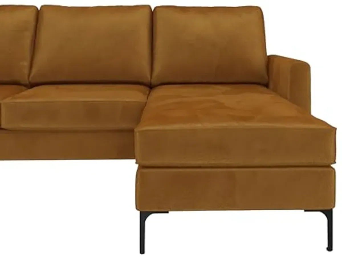 DHP Novogratz Chapman Reversible Sectional Sofa and Floating Ottoman with Black Metal Legs in Rust