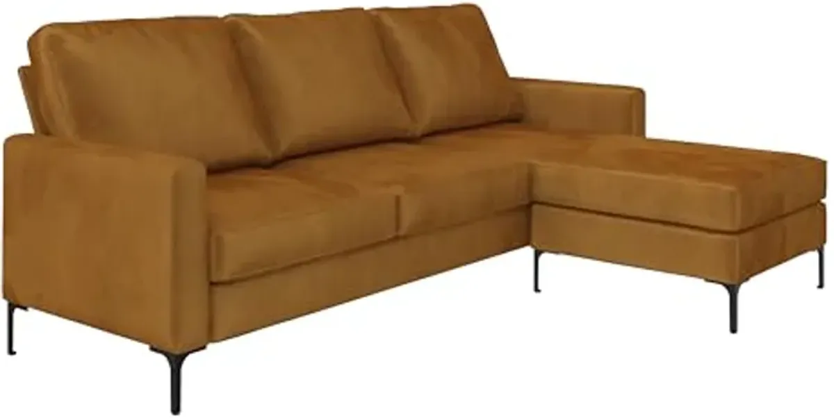 DHP Novogratz Chapman Reversible Sectional Sofa and Floating Ottoman with Black Metal Legs in Rust