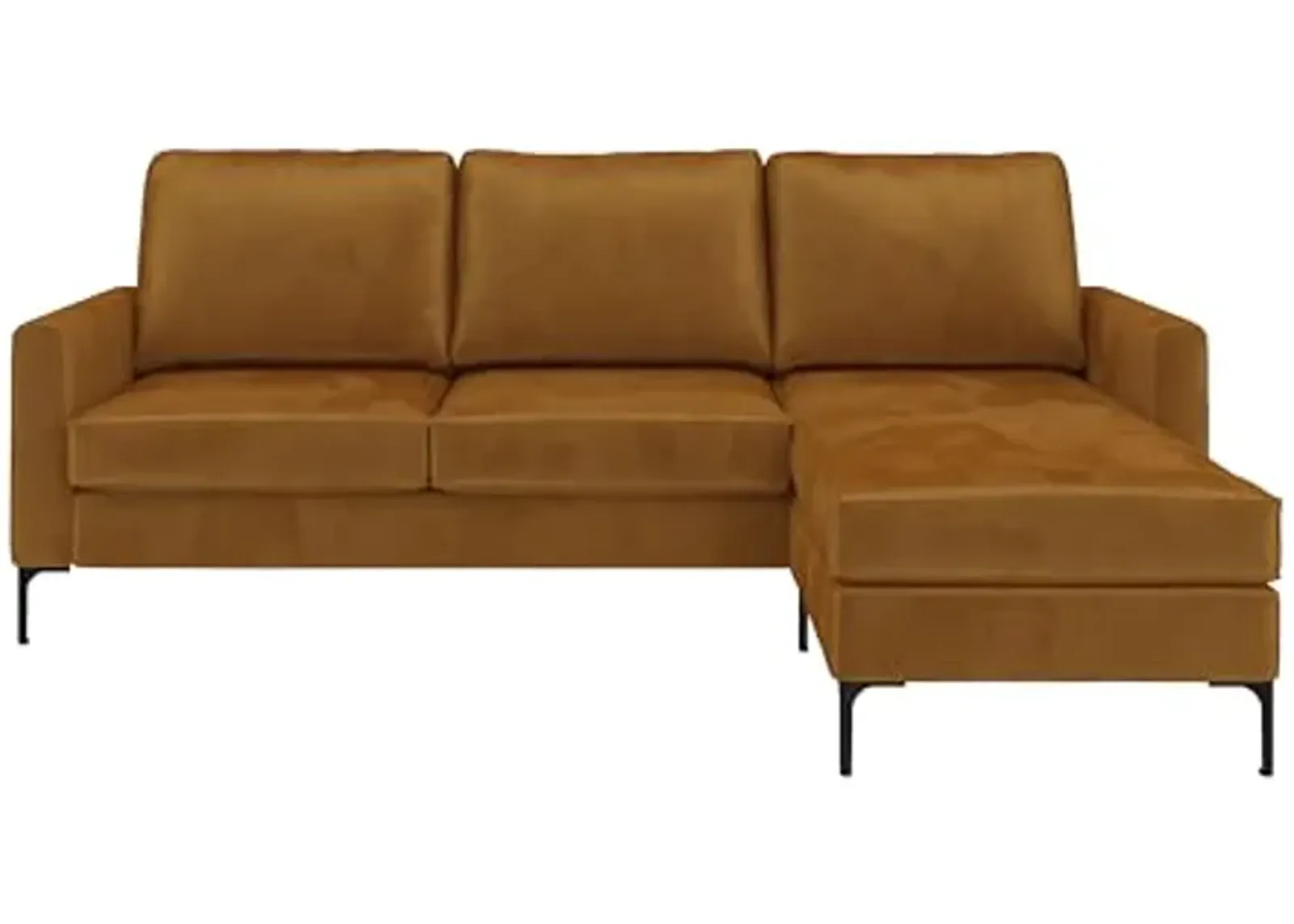 DHP Novogratz Chapman Reversible Sectional Sofa and Floating Ottoman with Black Metal Legs in Rust