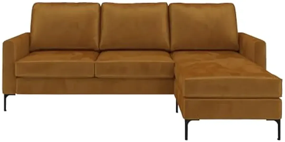 DHP Novogratz Chapman Reversible Sectional Sofa and Floating Ottoman with Black Metal Legs in Rust