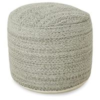 Signature Design by Ashley Oxingworth 16" Wool Textural Round Textural Pouf Ottoman, Gray