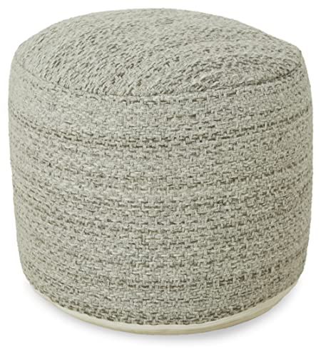 Signature Design by Ashley Oxingworth 16" Wool Textural Round Textural Pouf Ottoman, Gray