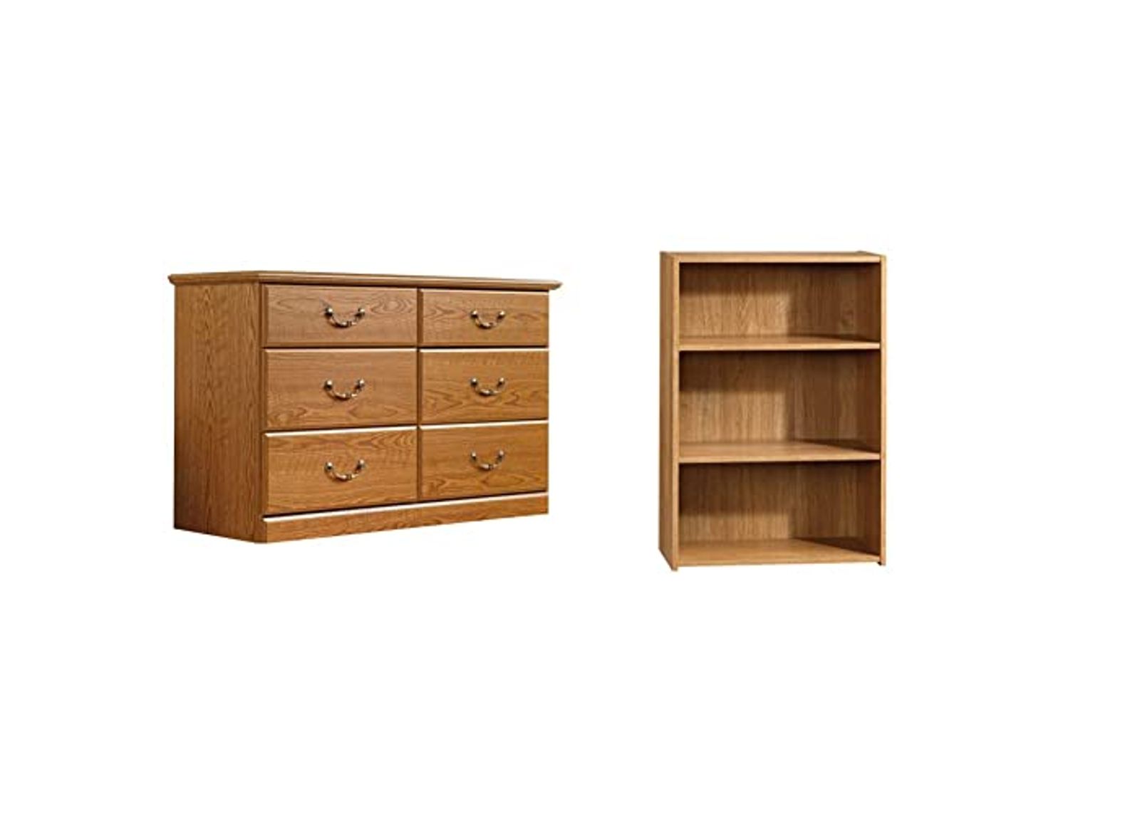 Sauder Orchard Hills Dresser, Carolina Oak Finish & Beginnings 3-Shelf Bookcase, Highland Oak Finish