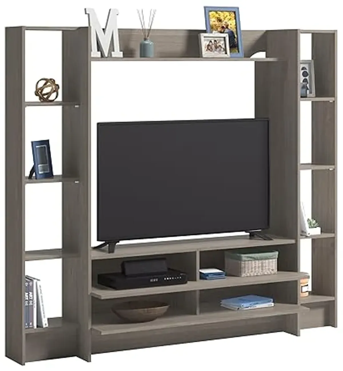 Sauder Beginnings Wall System TV Credenza, L: 66.3" x W: 15.51" x H: 58.5", Silver Sycamore Finish