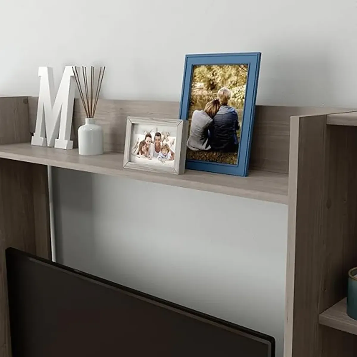 Sauder Beginnings Wall System TV Credenza, L: 66.3" x W: 15.51" x H: 58.5", Silver Sycamore Finish