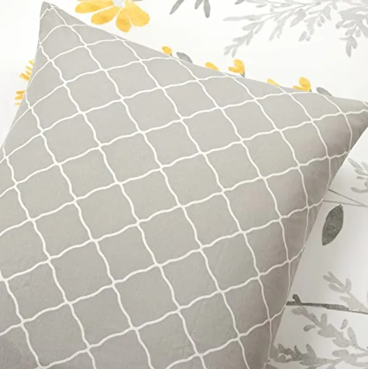 Lush Decor Aprile Reversible Soft Cotton Duvet Cover, 3 Piece Set, Full/ Queen, Yellow & Gray - Spring Bedding Set - Yellow Flower & Leaf Print - Floral Duvet Cover - Cottage & Farmhouse Bedroom Decor