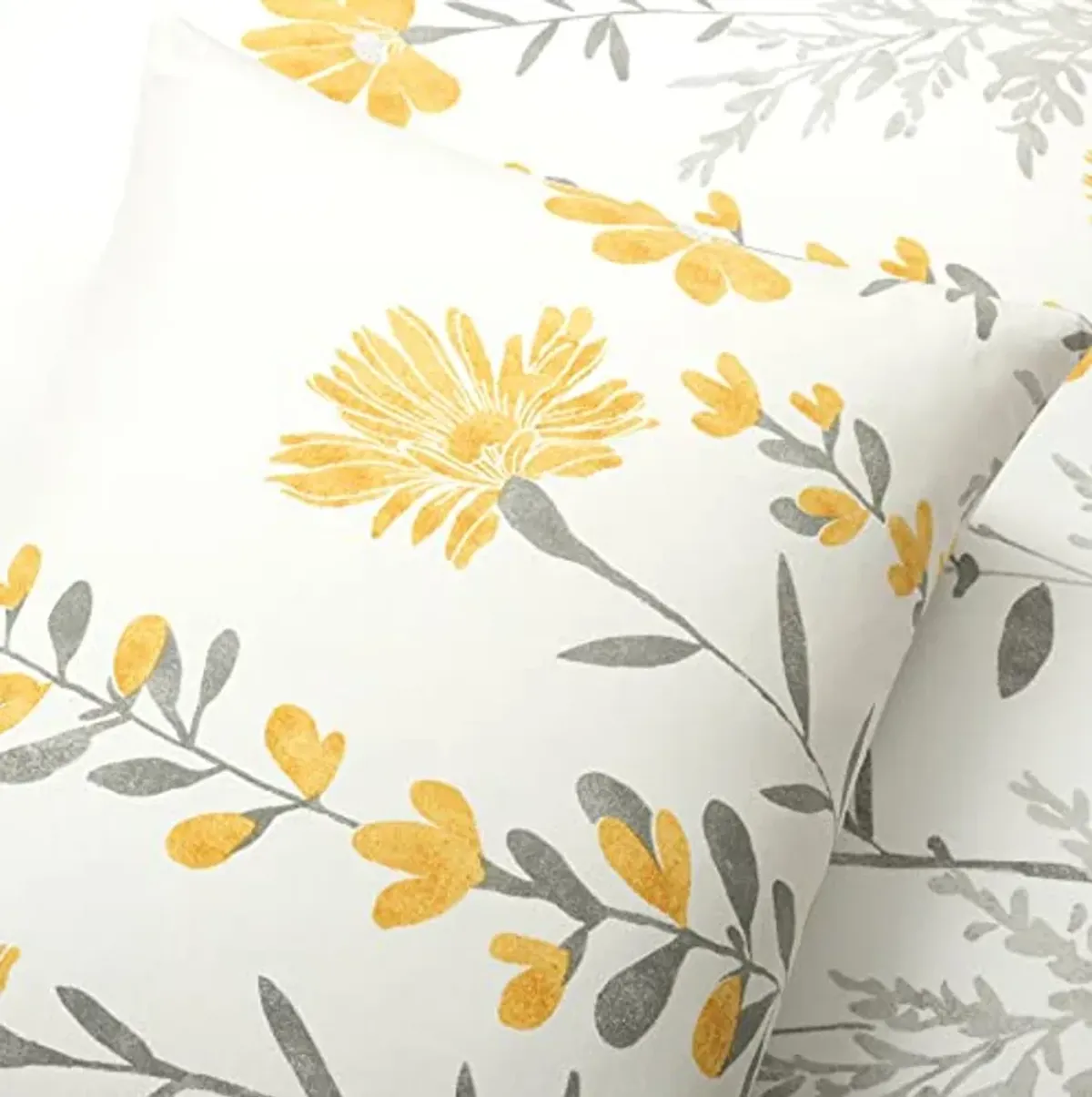 Lush Decor Aprile Reversible Soft Cotton Duvet Cover, 3 Piece Set, Full/ Queen, Yellow & Gray - Spring Bedding Set - Yellow Flower & Leaf Print - Floral Duvet Cover - Cottage & Farmhouse Bedroom Decor