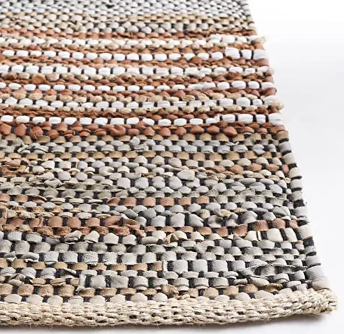 SAFAVIEH Vintage Leather Collection Area Rug - 6' Square, Beige & Natural, Handmade Stripe, Ideal for High Traffic Areas in Living Room, Bedroom (VTL204B)