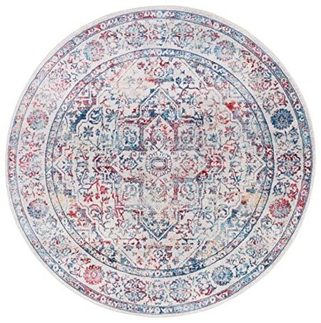 SAFAVIEH Brentwood Collection 5' Round Ivory/Blue BNT832B Medallion Distressed Non-Shedding Area Rug