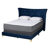 Baxton Studio Easton Bed (Box Spring Required), Queen, Navy Blue