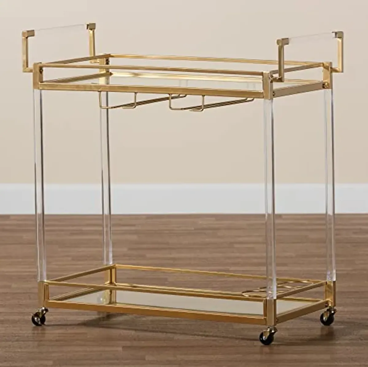 Baxton Studio Savannah Wine Cart, One Size, Gold/Clear