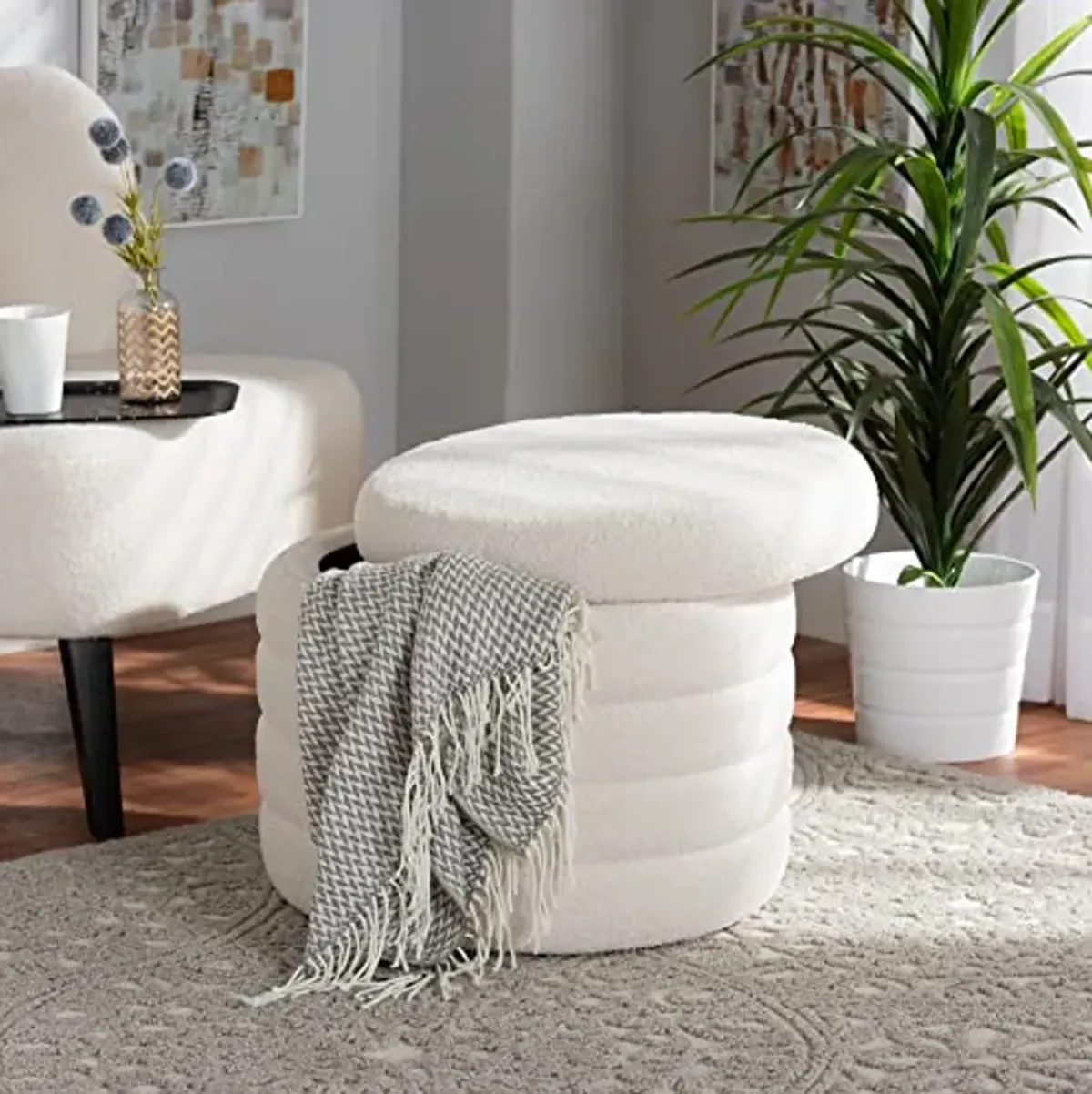 Baxton Studio Tabitha Ottoman, One Size, Ivory