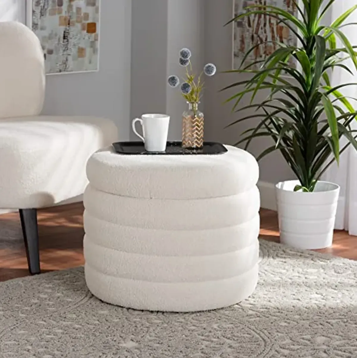 Baxton Studio Tabitha Ottoman, One Size, Ivory