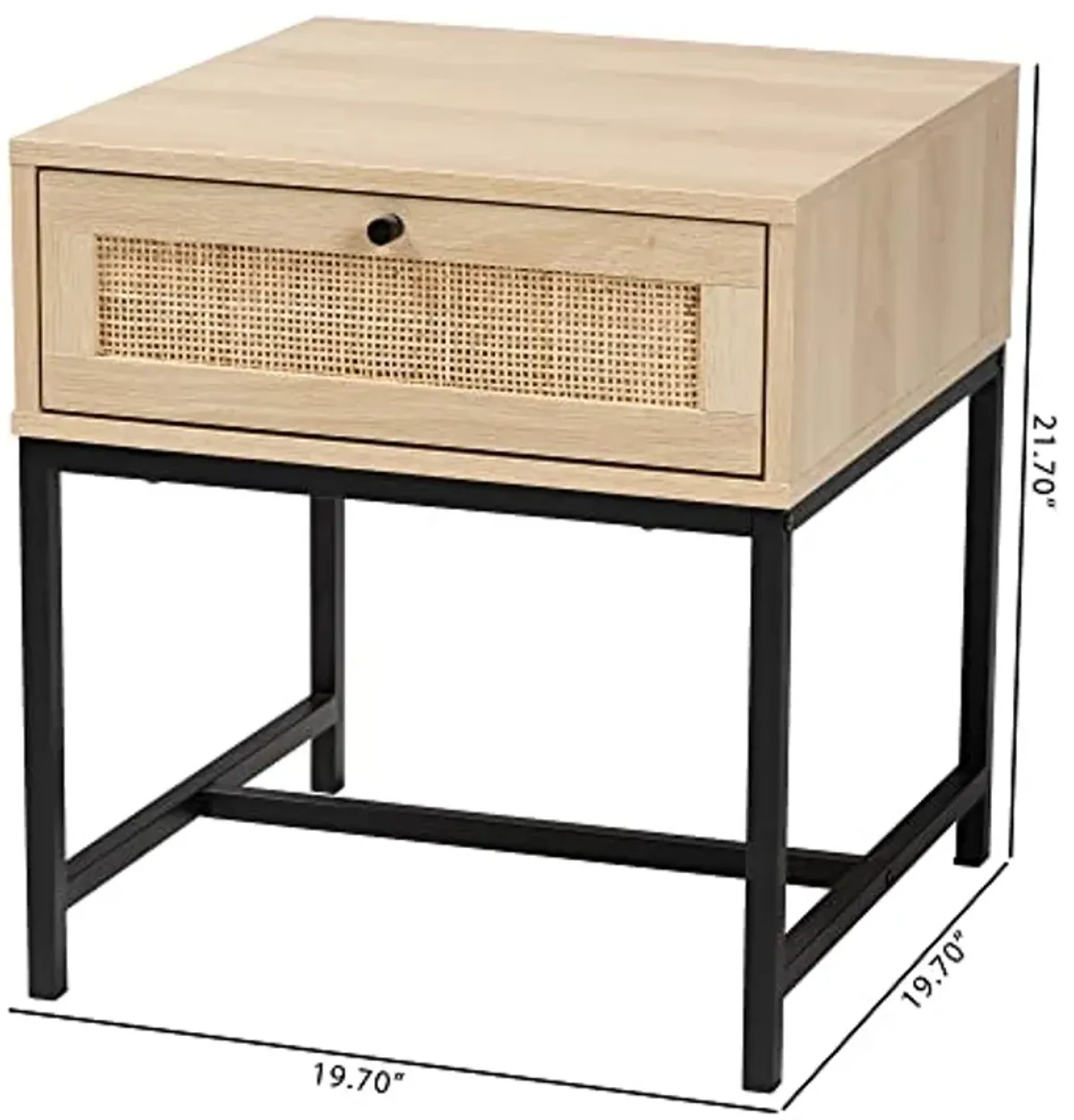 Baxton Studio Caterina End Table, 1-Drawer, Natural Brown/Black