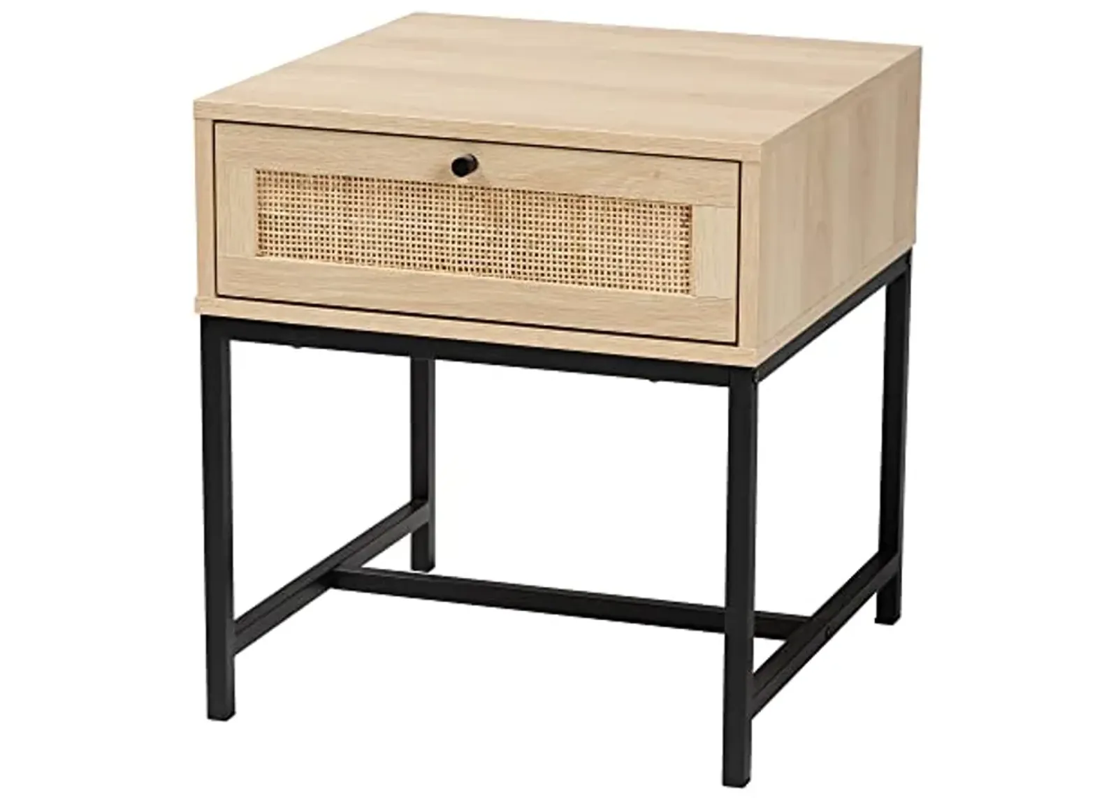 Baxton Studio Caterina End Table, 1-Drawer, Natural Brown/Black