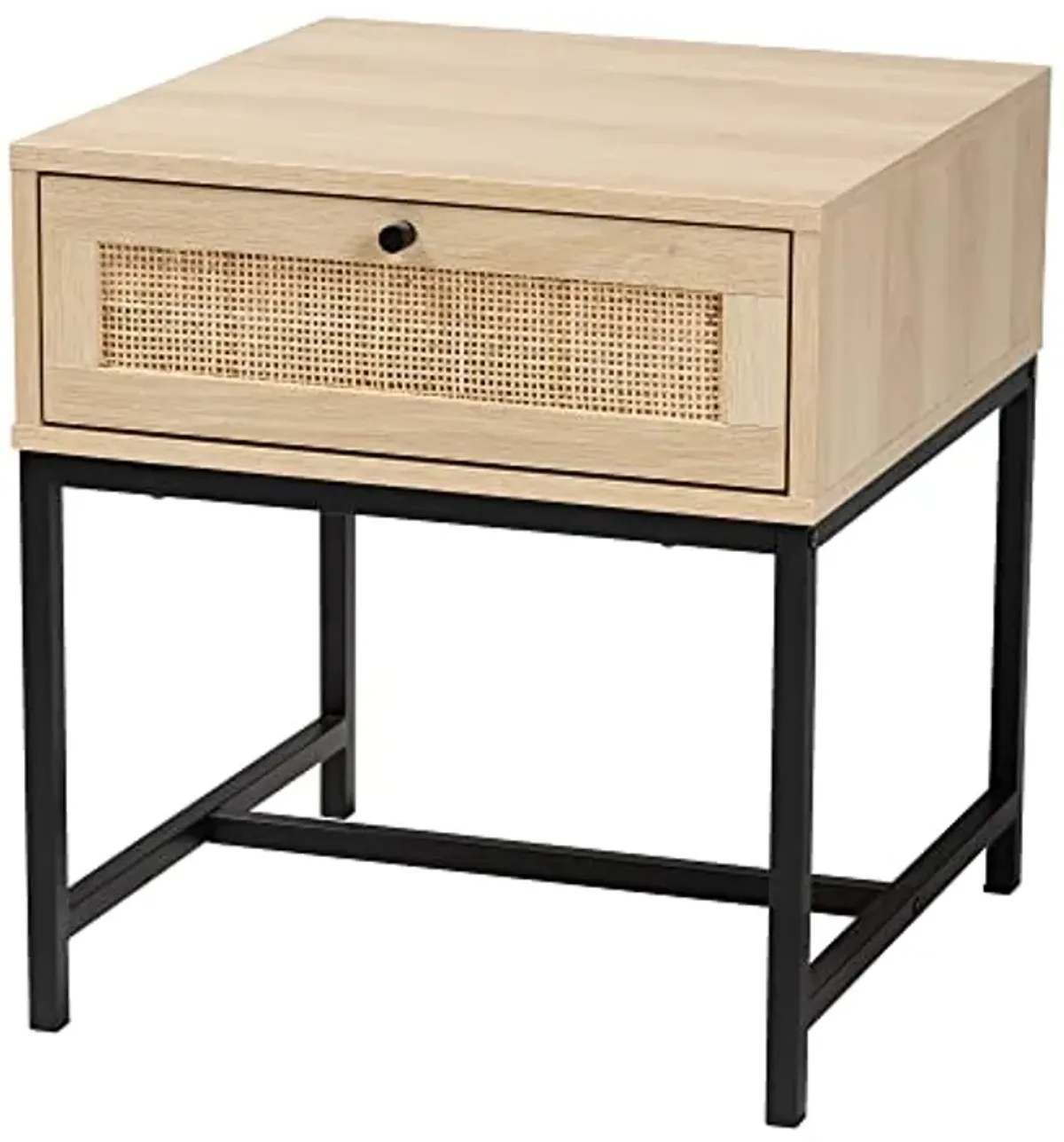 Baxton Studio Caterina End Table, 1-Drawer, Natural Brown/Black