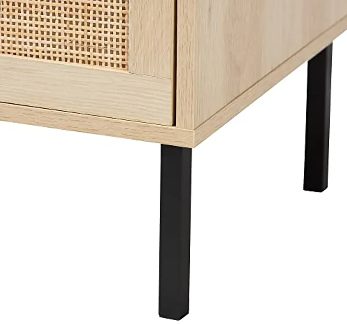 Baxton Studio Caterina Mid-Century Modern Transitional Natural Brown Finished Wood and Natural Rattan 1-Door End Table