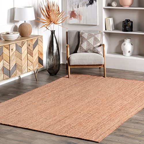 nuLOOM Rigo Hand Woven Farmhouse Jute Area Rug, 8' x 10', Peach