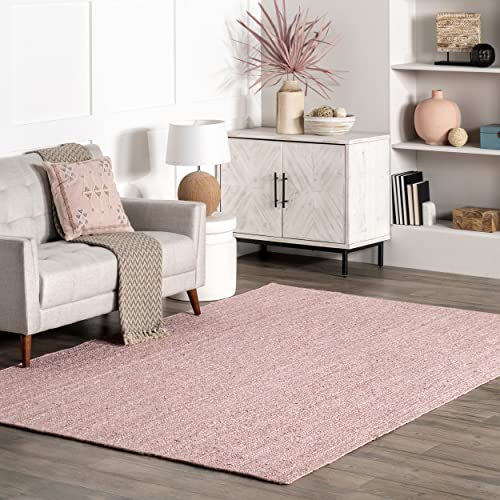 nuLOOM Rigo Hand Woven Farmhouse Jute Area Rug, 5' x 8', Pink