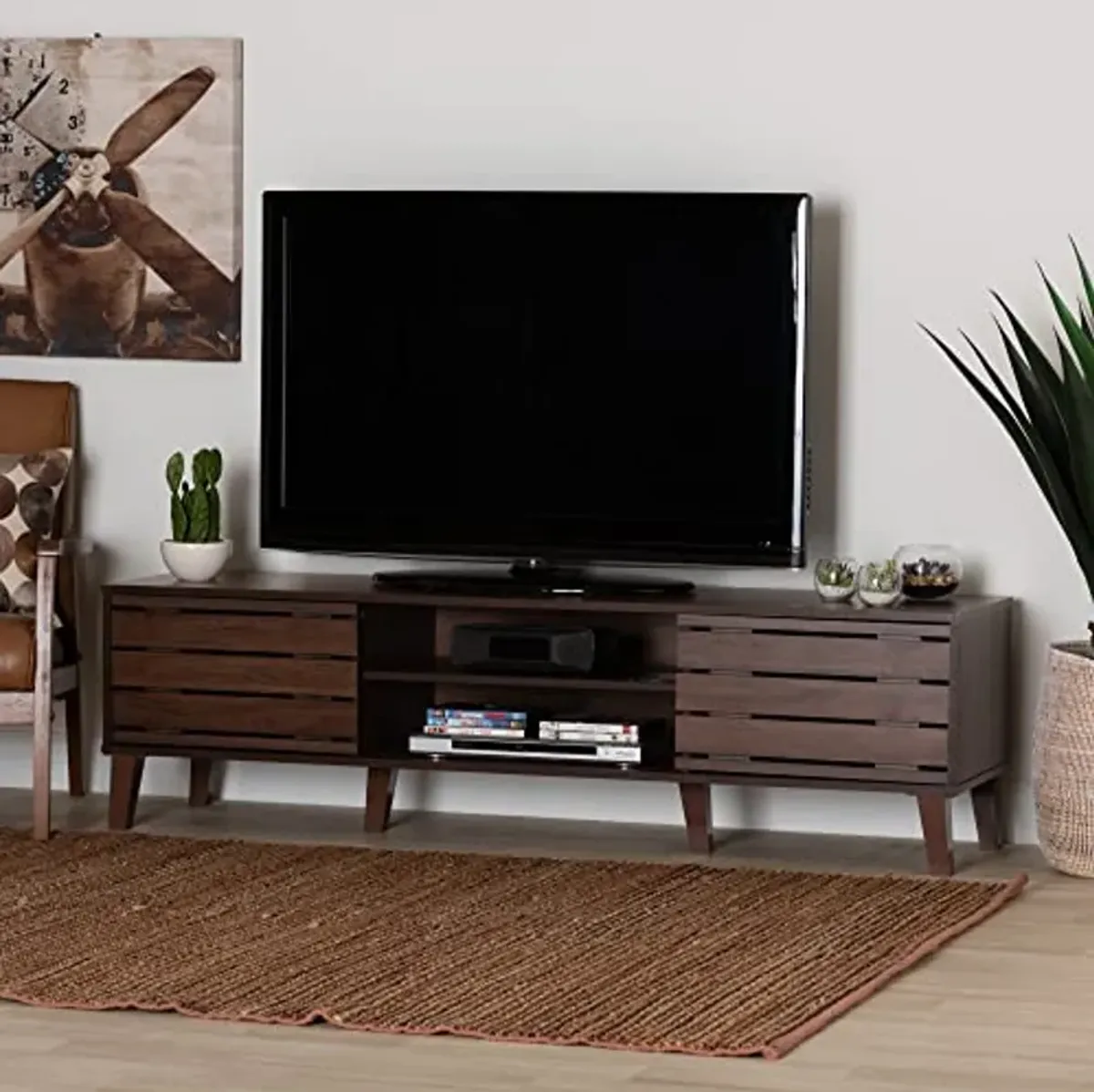 Baxton Studio Teresina TV Stand, 2-Door, Walnut Brown