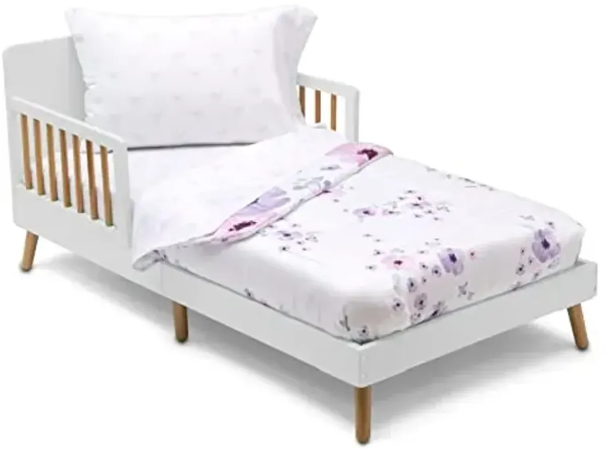 Delta Children 4 Piece Toddler Bedding Set for Girls - Reversible 2-in-1 Comforter - Includes Fitted Comforter to Keep Little Ones Snug, Bottom Sheet, Top Sheet, Pillow Case - Purple Bouquet