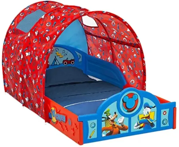 Disney Mickey Mouse Sleep and Play Toddler Bed with Tent by Delta Children, Blue/Red