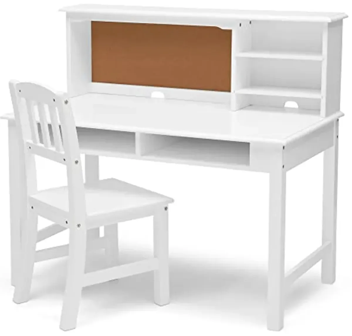 Delta Children Kids Wood Desk with Hutch and Chair - includes Cork Bulletin Board, Cubbies and Cutouts for Cords & Wires - Childrens Study/Computer/Writing Workstation (for Ages 5-12), Bianca White