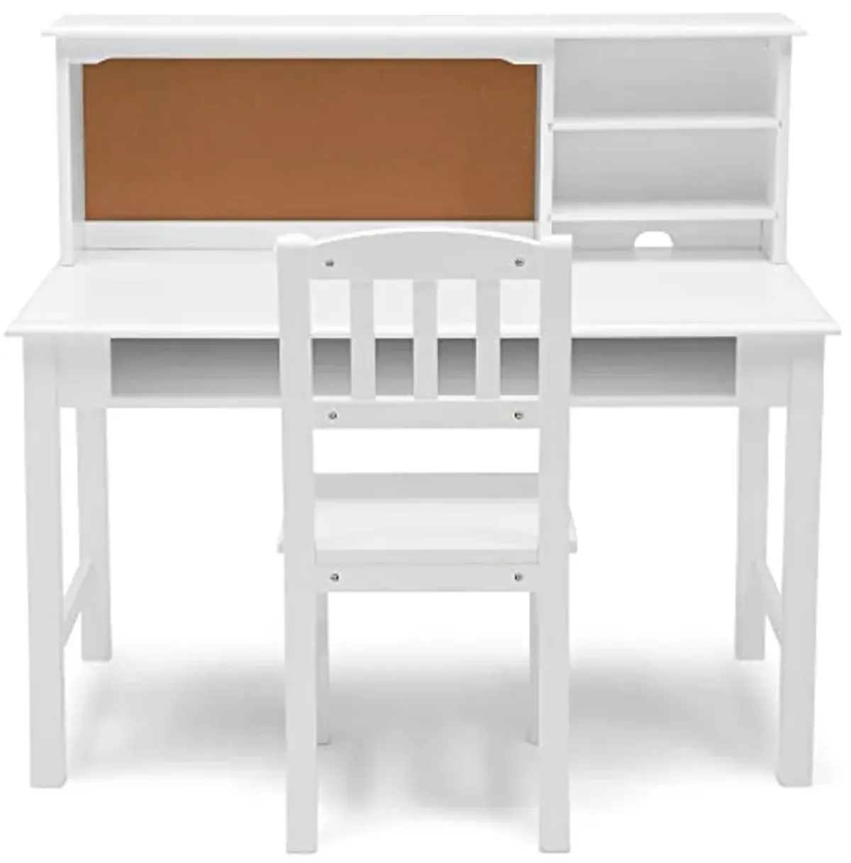 Delta Children Kids Wood Desk with Hutch and Chair - includes Cork Bulletin Board, Cubbies and Cutouts for Cords & Wires - Childrens Study/Computer/Writing Workstation (for Ages 5-12), Bianca White