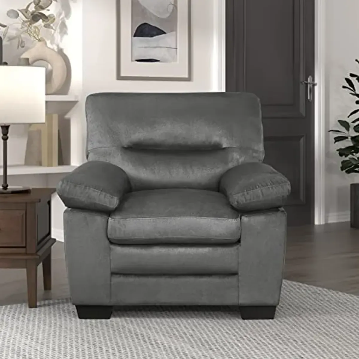 Lexicon Single Sofa Chair for Living Room Accent Chair, Upholstered Armchair Comfy Chair for Bedroom/Office/Waiting Room, Dark Gray​