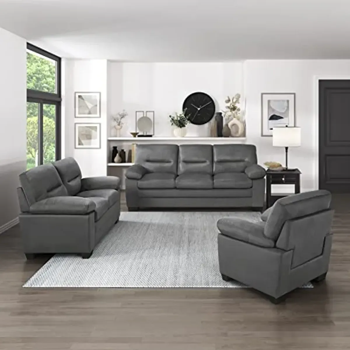 Lexicon 63" Sofa, Comfy Modern Sofa with Pillow-Top Arms, Couch for Living Room Apartment Lounge, Solid and Easy to Assemble, 2-Seater Couch, Dark Gray​