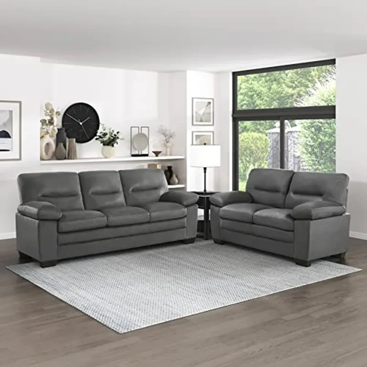 Lexicon 63" Sofa, Comfy Modern Sofa with Pillow-Top Arms, Couch for Living Room Apartment Lounge, Solid and Easy to Assemble, 2-Seater Couch, Dark Gray​