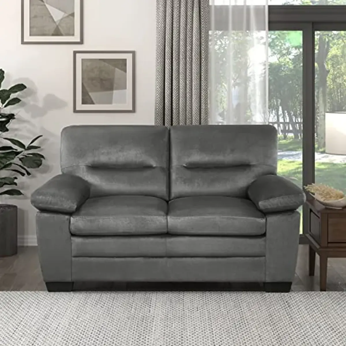 Lexicon 63" Sofa, Comfy Modern Sofa with Pillow-Top Arms, Couch for Living Room Apartment Lounge, Solid and Easy to Assemble, 2-Seater Couch, Dark Gray​