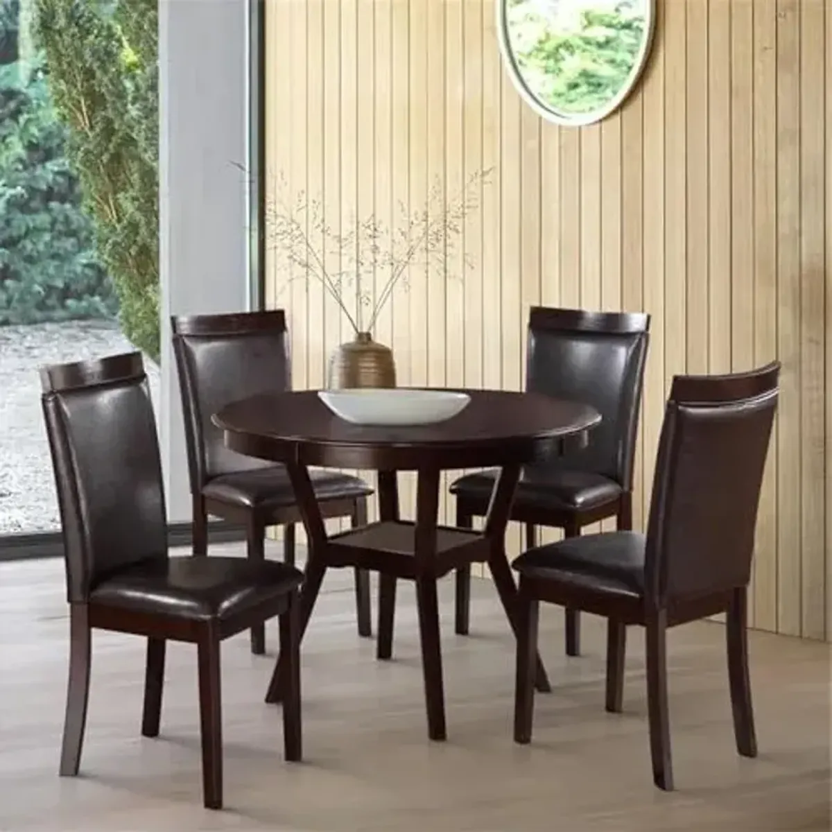 Lexicon Gresham 42.5" Dia Round Dining Table Set, 5-Piece Pack, Espresso