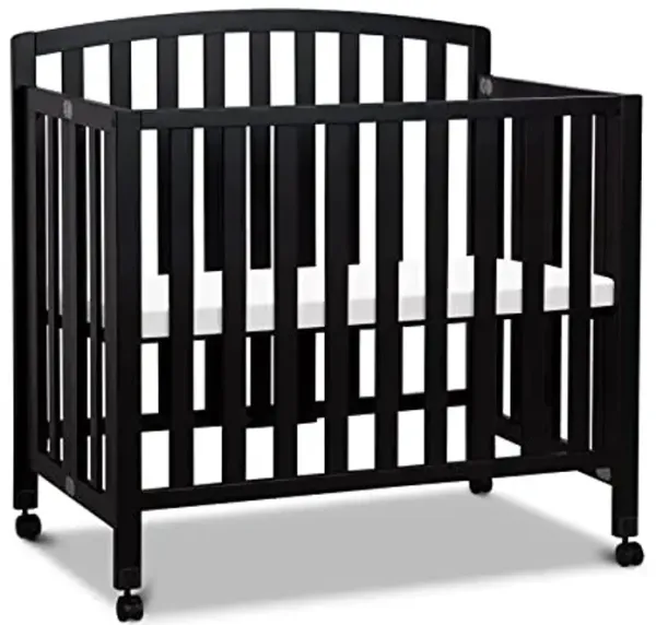 DaVinci Dylan 3-in-1 Portable Baby Crib with Wheels - Toddler Bed & Daybed Conversion - Perfect for Small Spaces & Easy Assembly, GREENGUARD Gold Certified with 4 Adjustable Mattress Heights - Ebony