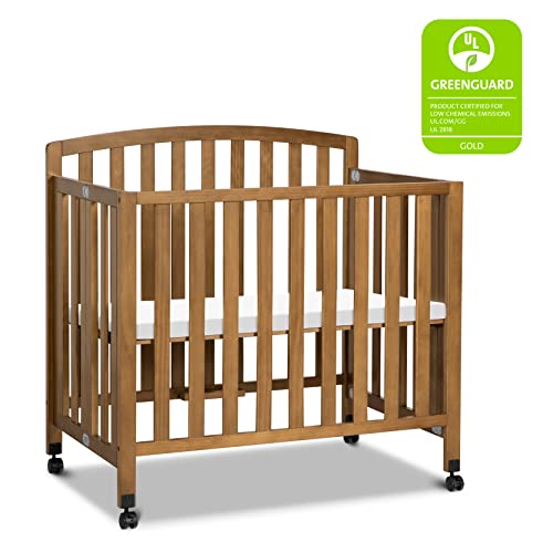 DaVinci Dylan Folding Portable 3-in-1 Convertible Mini Crib and Twin Bed in Chestnut, Greenguard Gold Certified