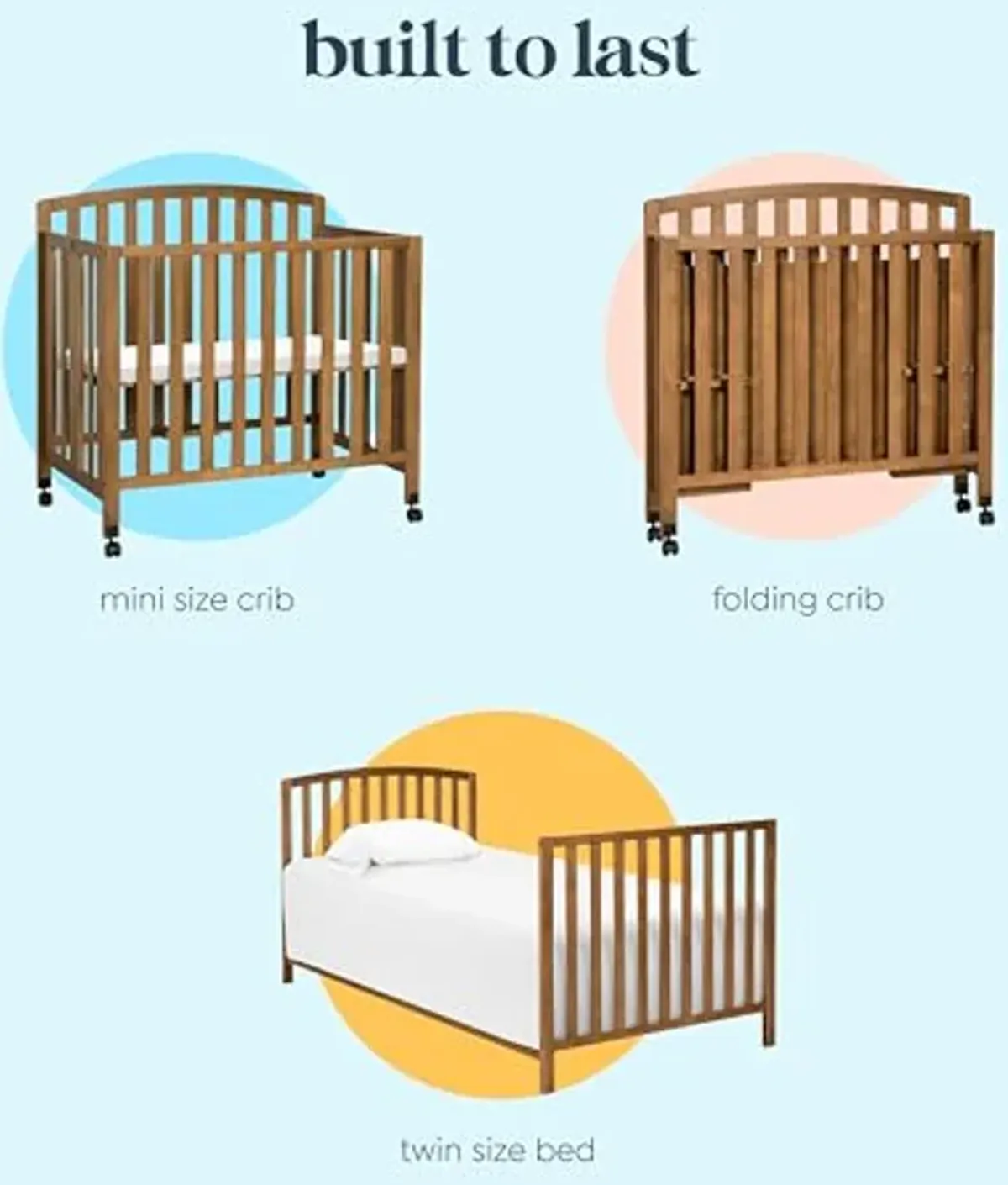 DaVinci Dylan Folding Portable 3-in-1 Convertible Mini Crib and Twin Bed in Chestnut, Greenguard Gold Certified