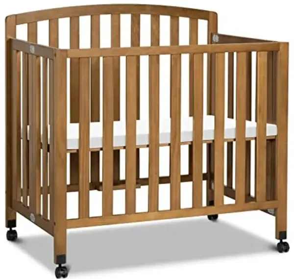 DaVinci Dylan 3-in-1 Portable Baby Crib with Wheels - Toddler Bed & Daybed Conversion - Perfect for Small Spaces & Easy Assembly, GREENGUARD Gold Certified w/ 4 Adjustable Mattress Heights - Chestnut