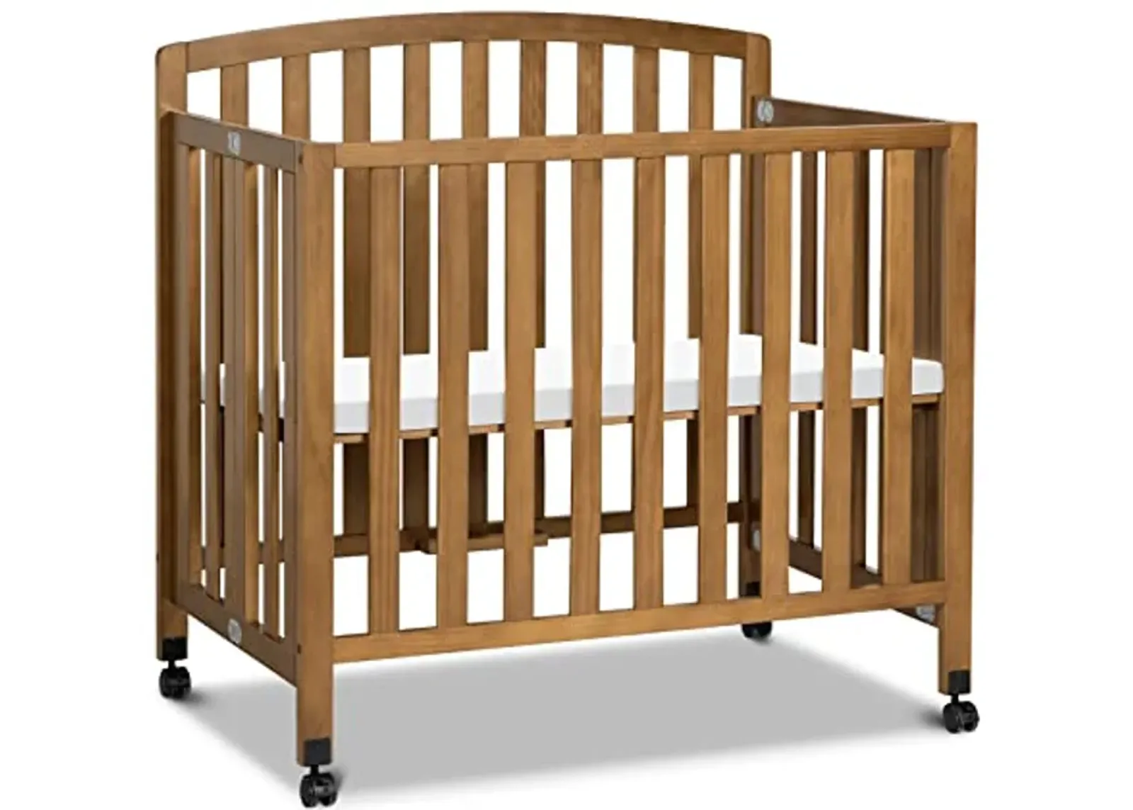 DaVinci Dylan Folding Portable 3-in-1 Convertible Mini Crib and Twin Bed in Chestnut, Greenguard Gold Certified