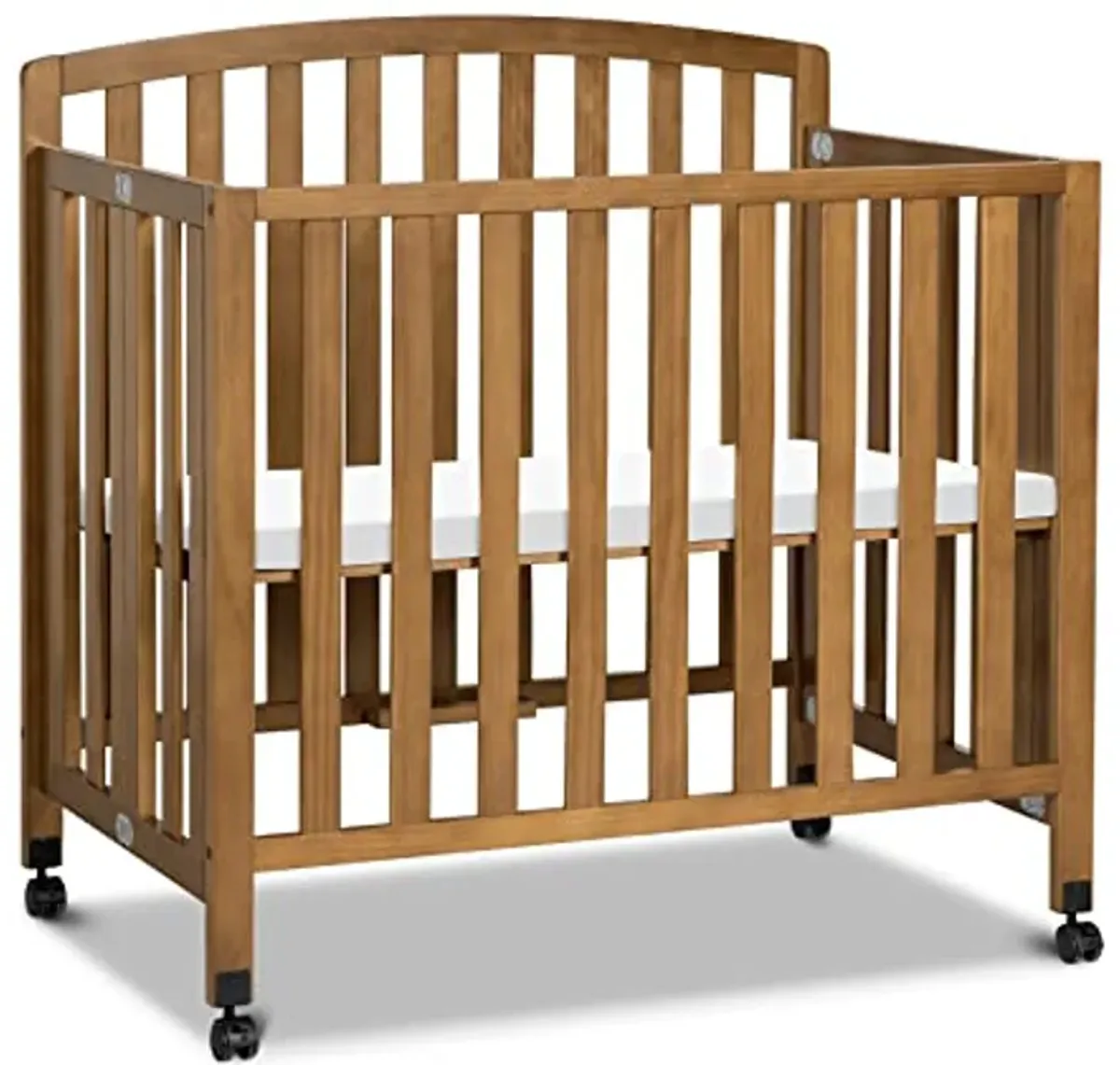 DaVinci Dylan Folding Portable 3-in-1 Convertible Mini Crib and Twin Bed in Chestnut, Greenguard Gold Certified