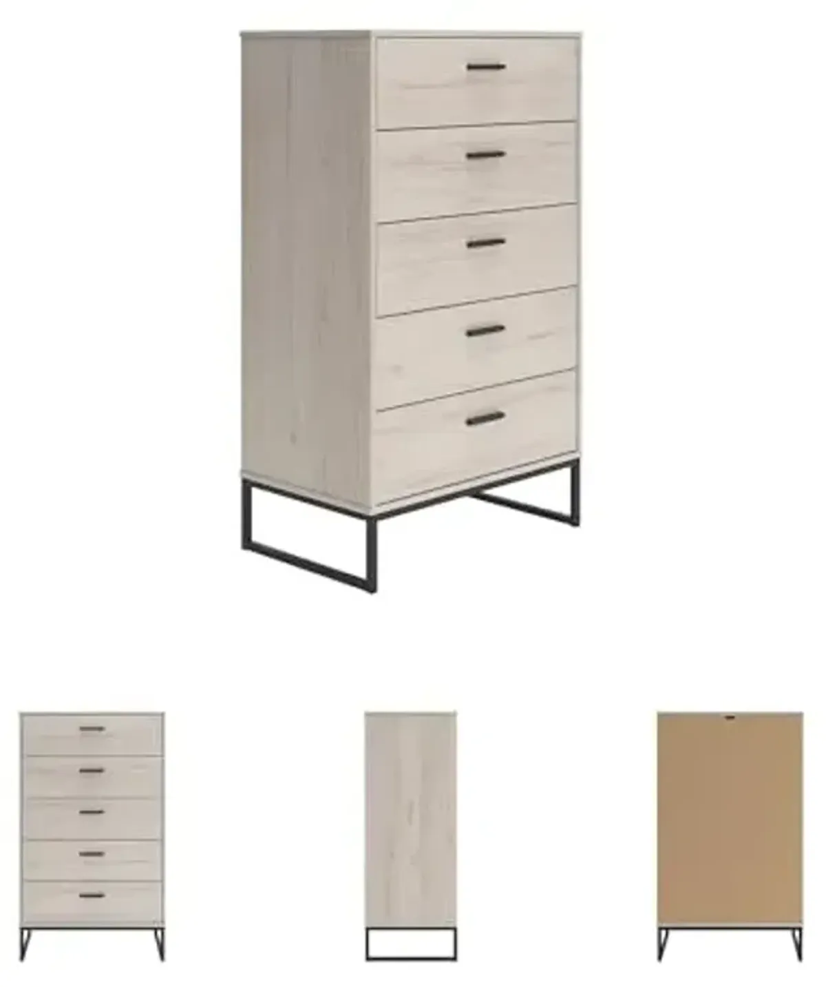 Signature Design by Ashley Socalle Casual Contemporary Chest of Drawers with Dark Pewter Hardware and Metal Legs, 5 Drawers, Wood, 50.68" High, Light Beige