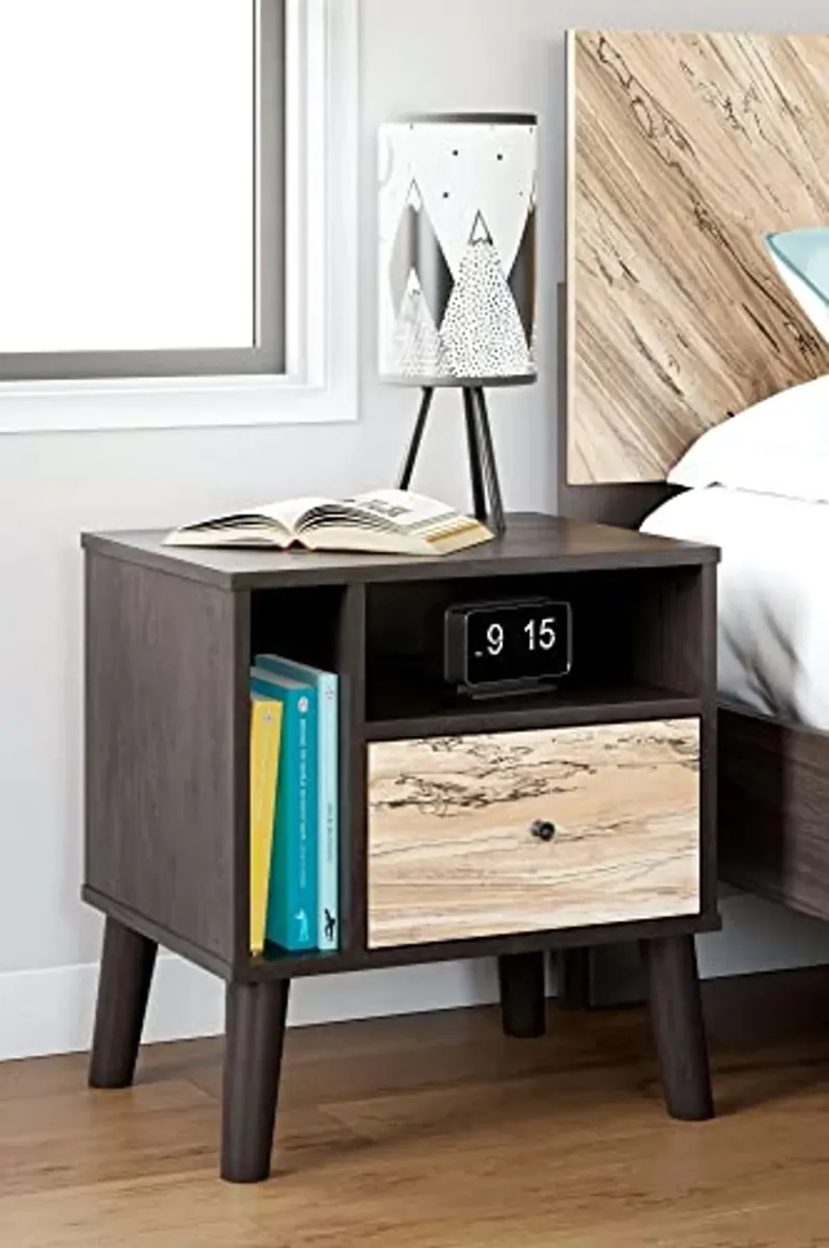 Signature Design by Ashley Piperton 1 Drawer Night Stand Nightstand, 21.88" Tall, Black & Light Brown