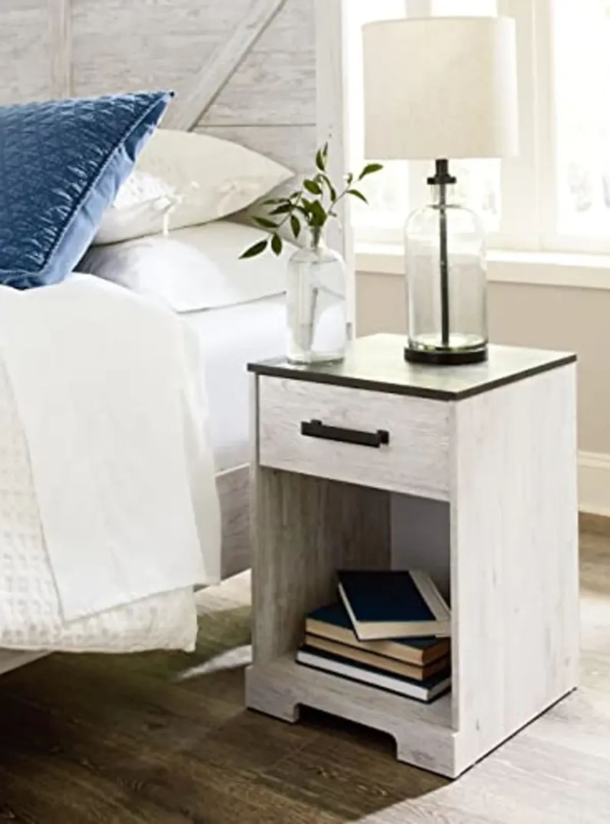 Signature Design by Ashley Shawburn 1 Drawer Night Stand Nightstand, 22.09" Tall, Whitewash & Gray