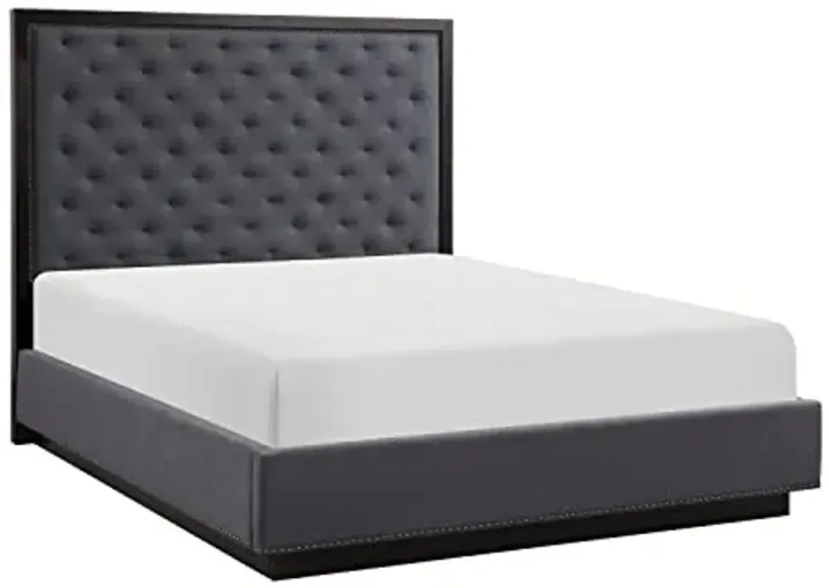 Lexicon Samiah Upholstered Panel Bed, Queen, Charcoal